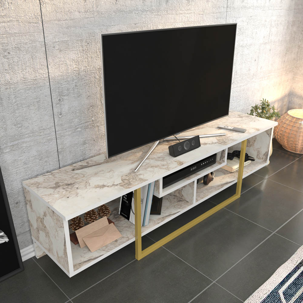Decorotika Asal 3 Shelf Ephesus and Gold Modern TV Unit Image 7