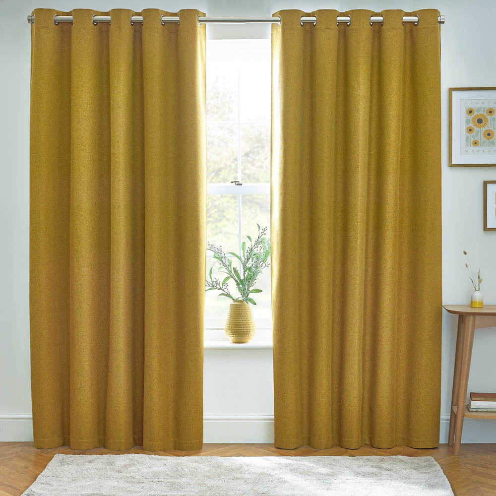 furn. Dawn Mustard Thermal Blackout Eyelet Curtain 137 x 117cm Image 5