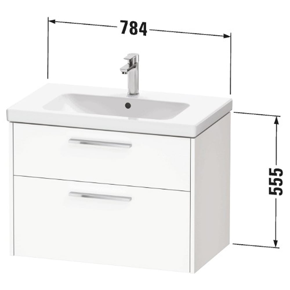 Duravit D-Code 2 Drawer Gloss White Wall Hung Vanity Unit with Black Handle 784 x 460mm Image 2