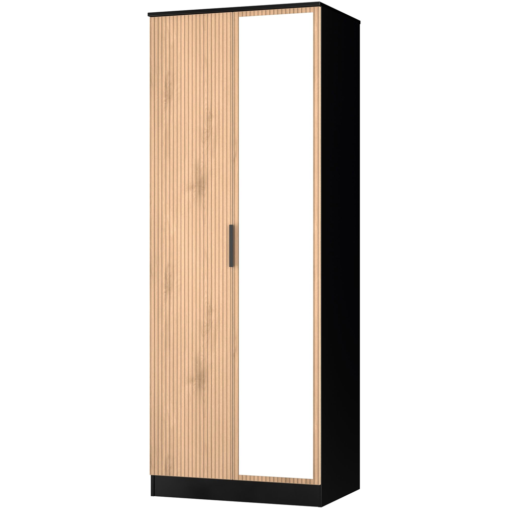 Crowndale Java 2 Door Slatt Effect and Black Tall Mirrored Wardrobe Ready Assembled Image 4