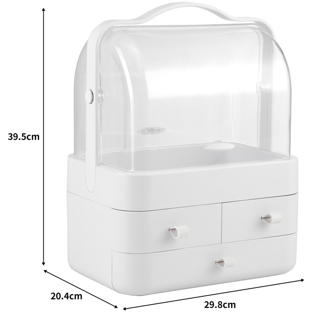 H&O Direct 3 Drawer White Portable Dustproof Makeup Storage Box Image 5