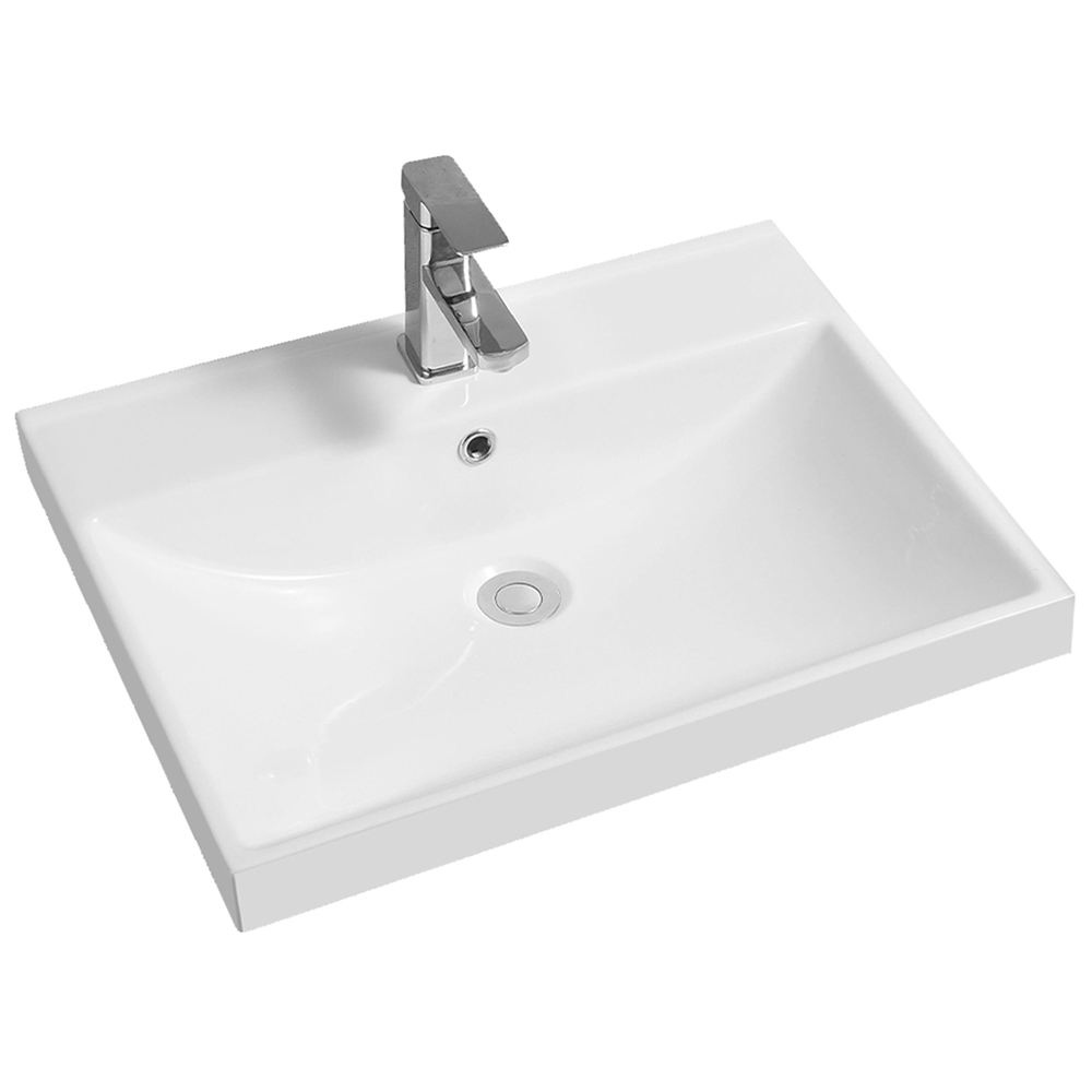 Limoge White Ceramic Thick Edge Inset Basin with Scooped Full Bowl 605mm Image 1