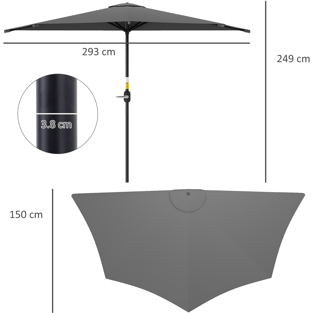 Outsunny Dark Grey Half Round Crank Parasol 3m Image 9