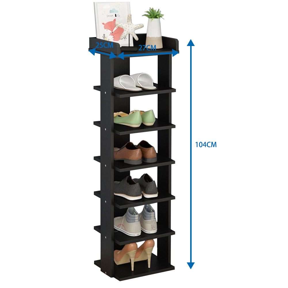 Living and Home 7 Tier Black Wooden Open Shoe Rack