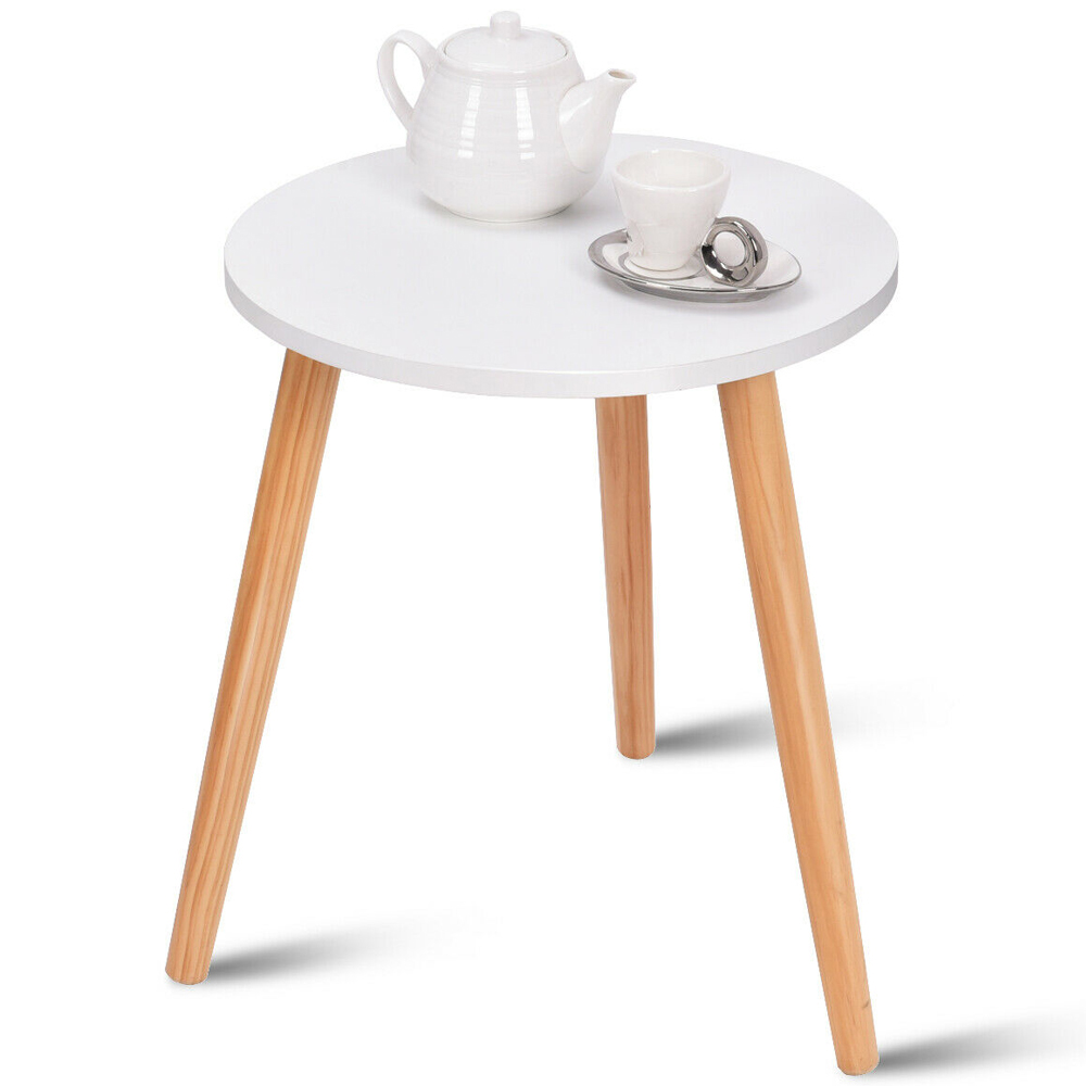 Costway White Natural Wood Legs Round Side Table Image 3
