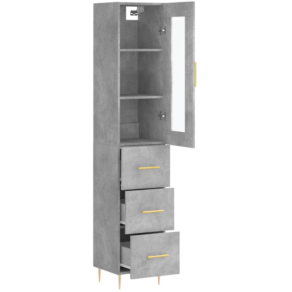 vidaXL Single Glass Door 3 Drawer Concrete Grey Highboard Image 4