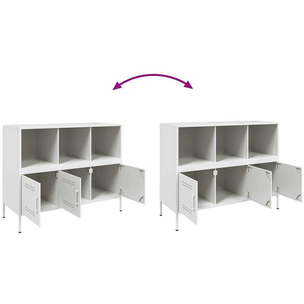 vidaXL 3 Door 3 Shelf White Steel Sideboard Image 9