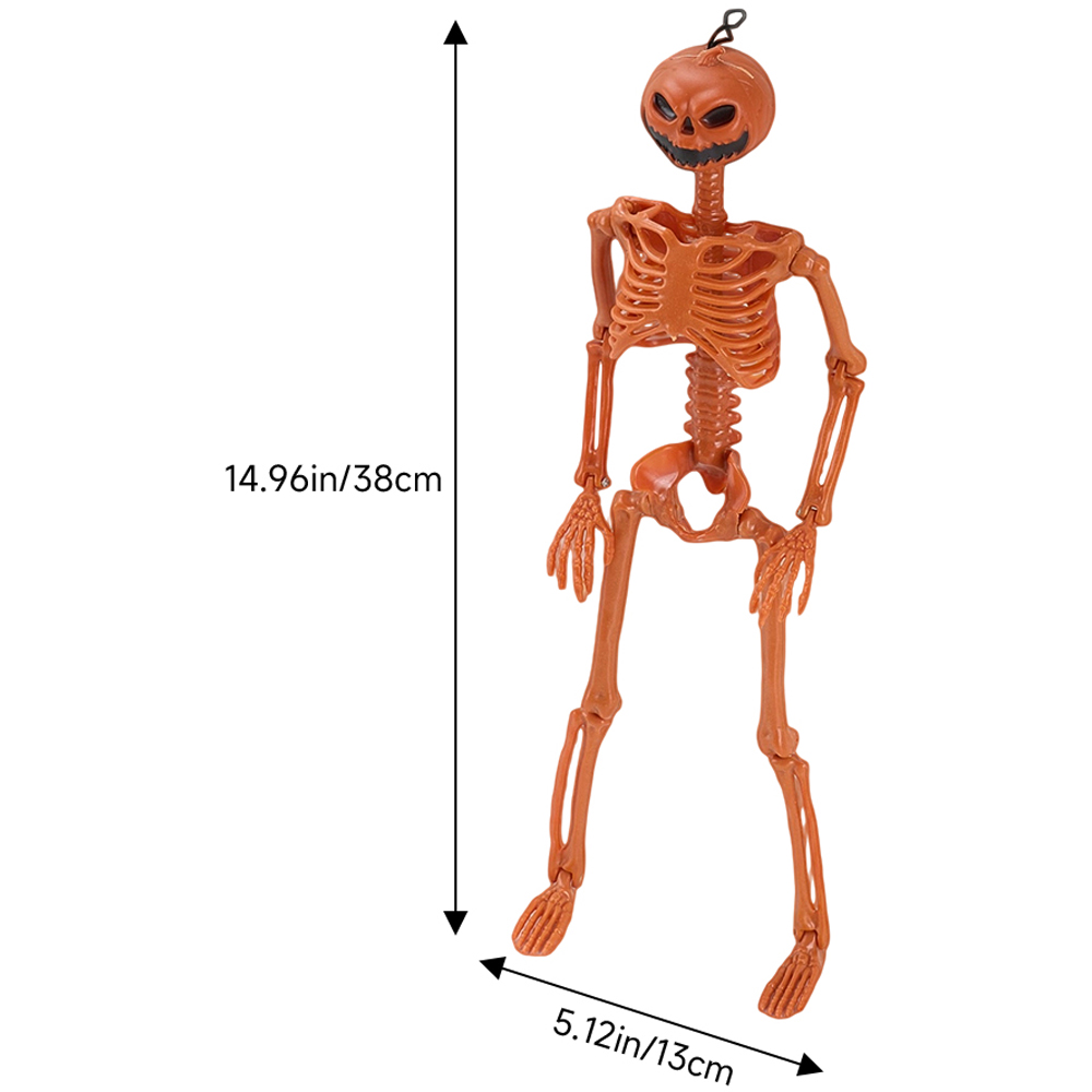 Living and Home Orange Posable Pumpkin Skeleton Halloween Decoration 1.2ft Image 7