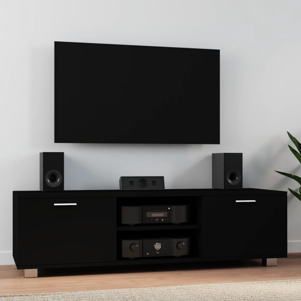 vidaXL 2 Door 2 Shelf Black TV Cabinet Image 1