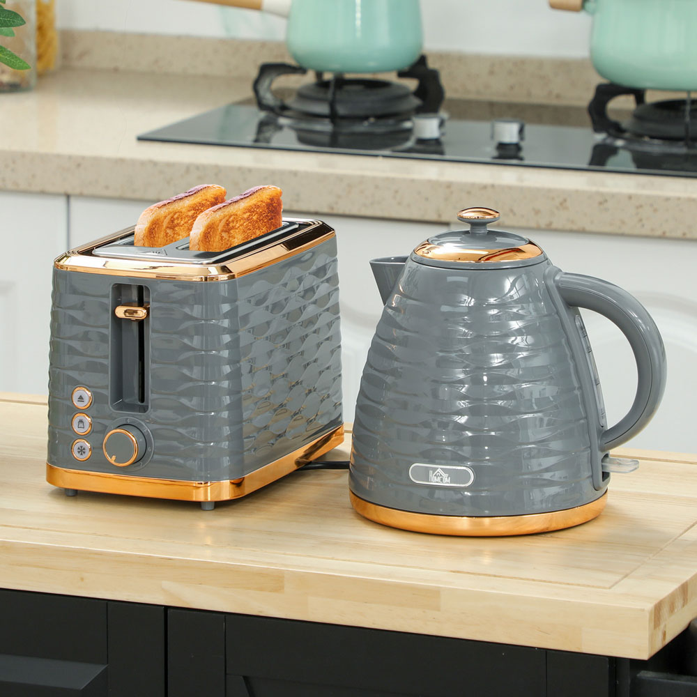 HOMCOM 800-162V71GY Grey 1.7L Rapid Boil Kettle and 2 Slice Toaster Set Image 2