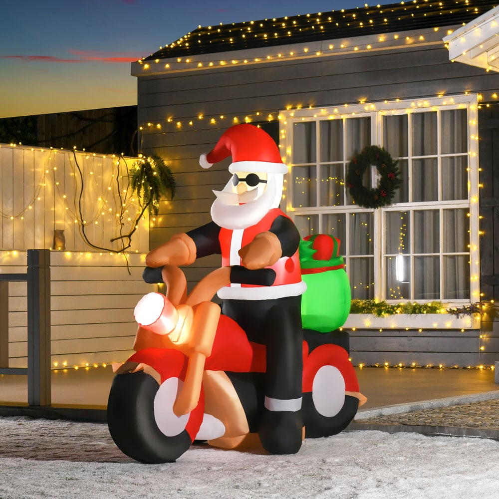 Everglow Light Up Inflatable Santa Claus Riding Motorcycle Christmas Decoration 5.5ft Image 4