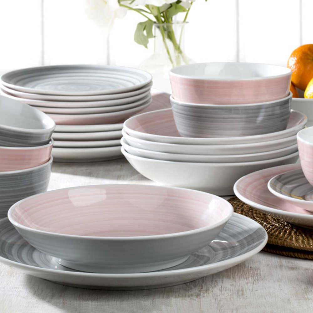 Waterside Grey and Pink 24 Piece Dinner Set Image 2