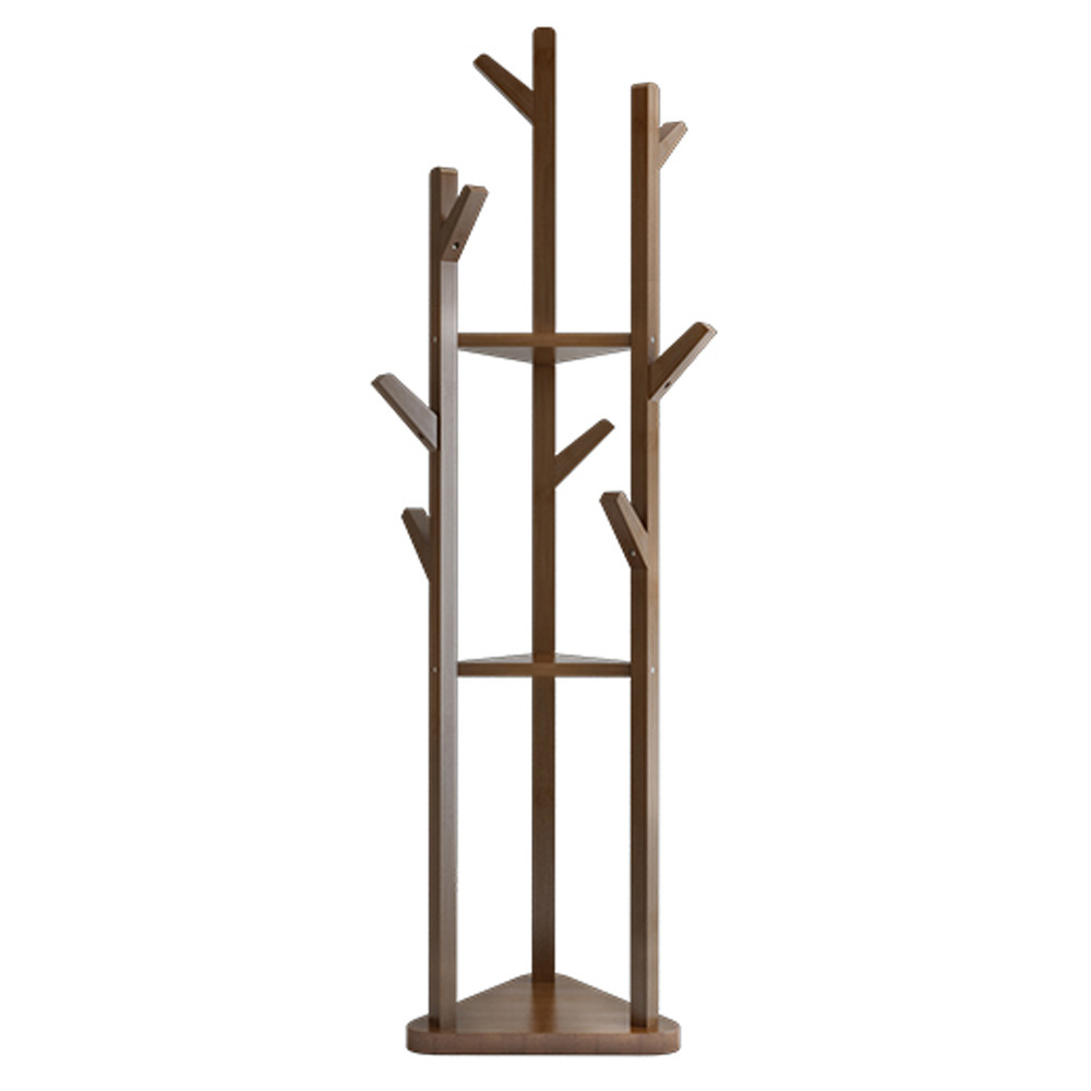 Living and Home 3 Tier Brown Coat Rack Stand with Shelves Image 1