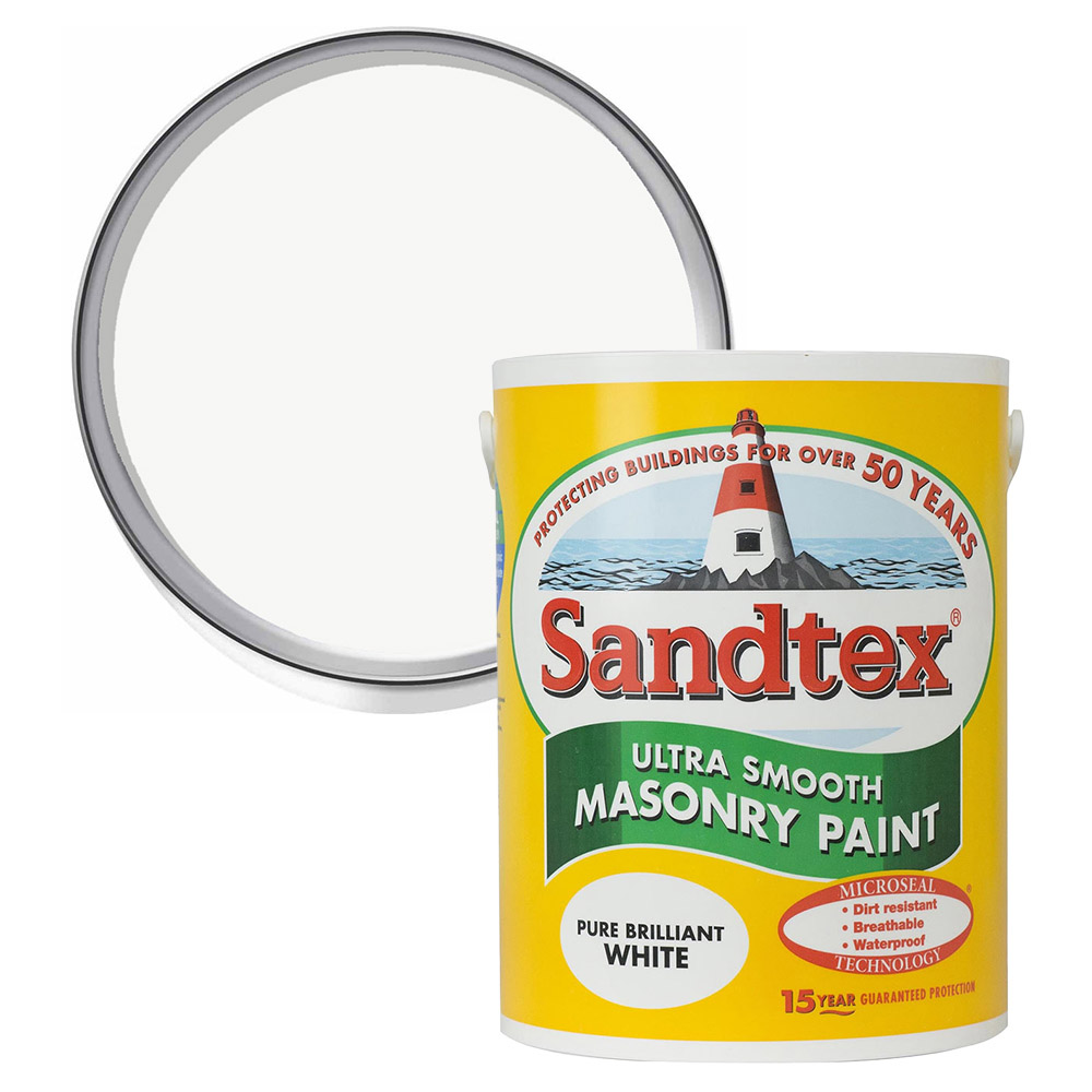 Sandtex Pure Brilliant White Ultra Smooth Masonry Paint 5L Image 1