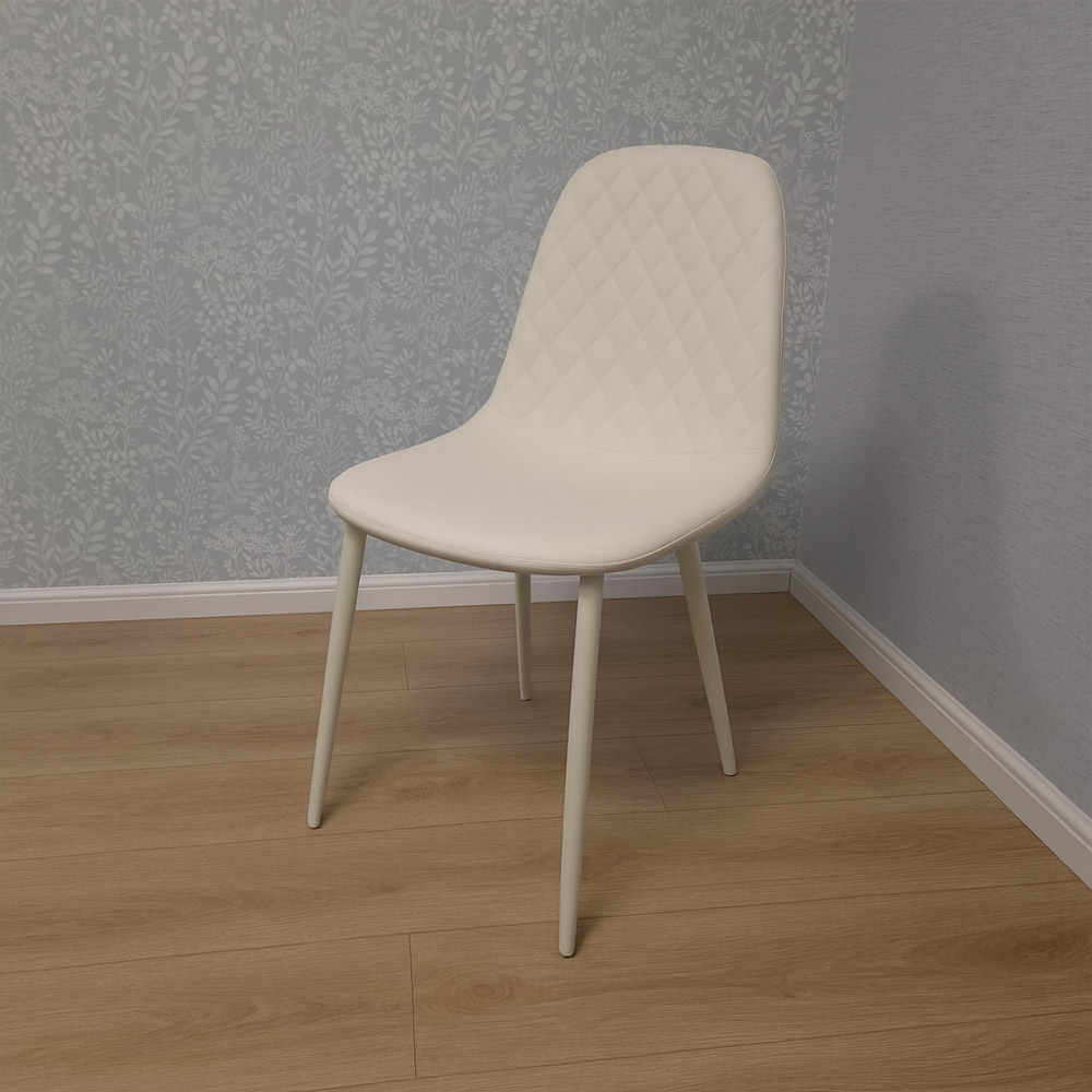 Kosy Koala 4 Seater Clear Glass Faux Leather Gem Pattern Round Dining Set Cream Image 6