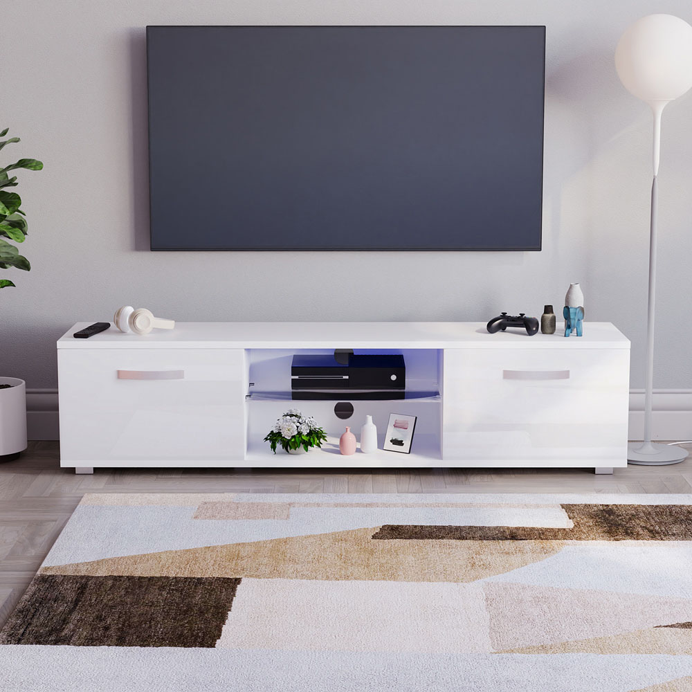 Vida Designs Cosmo 2 Door White TV Unit with LED Image 5