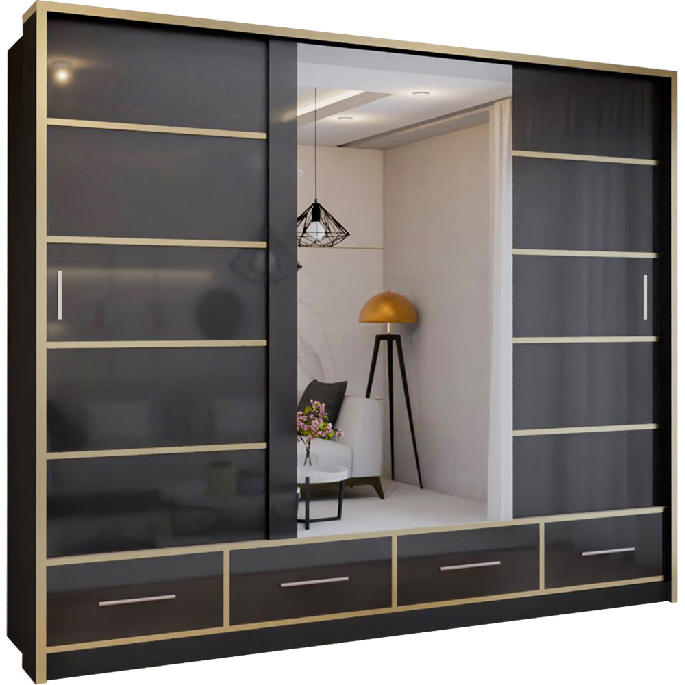 Sliding Wardrobes 4U 2 Sliding Door Black Modern Wide High Gloss Mirrored Wardrobe Image 2