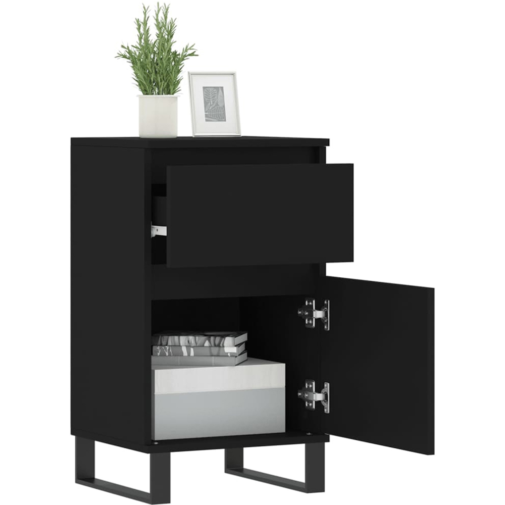 vidaXL Single Door Single Drawer Black Wooden Sideboard Set of 2 Image 4