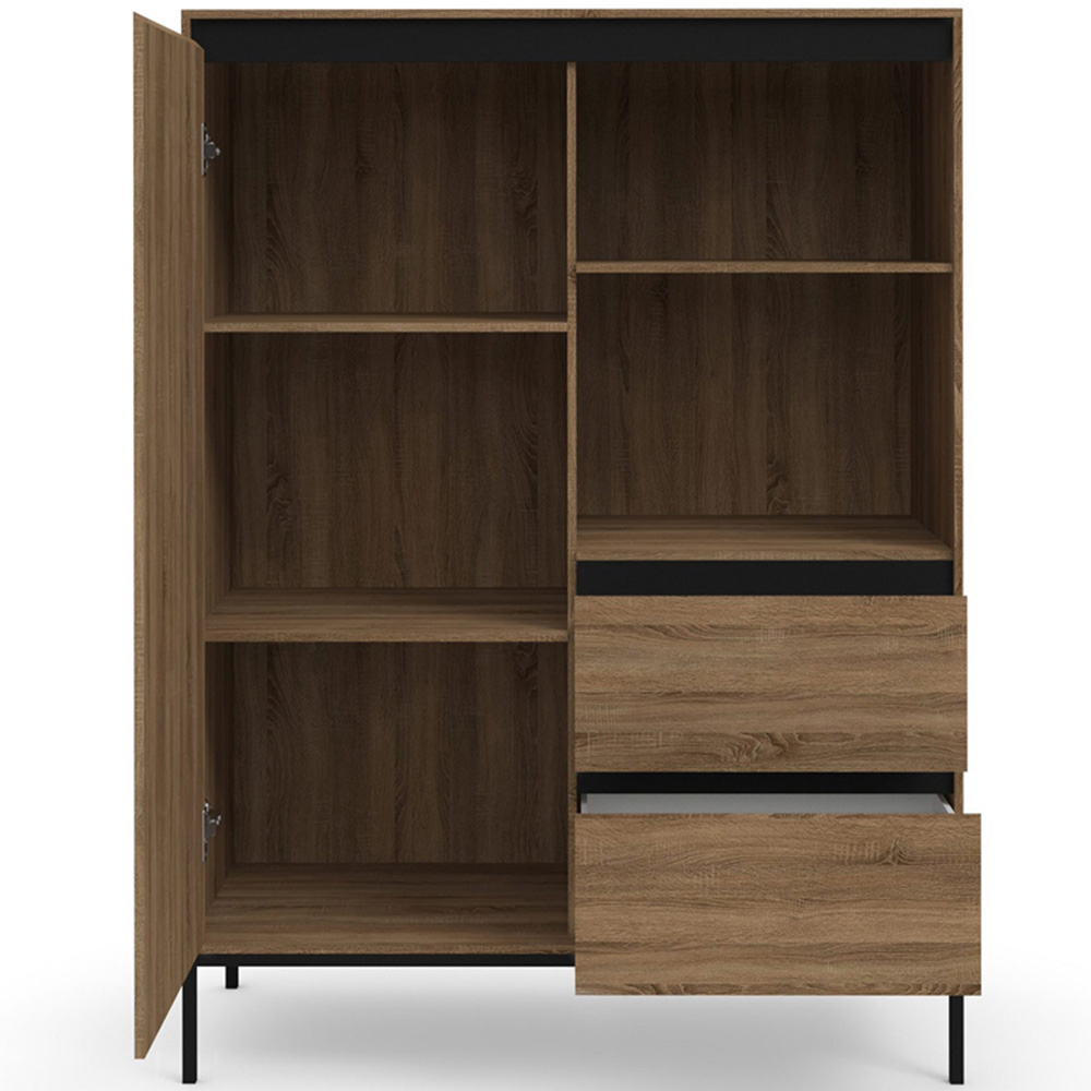 Loft24 Bari Single Door 2 Drawer Oak Black Storage Cabinet Image 4
