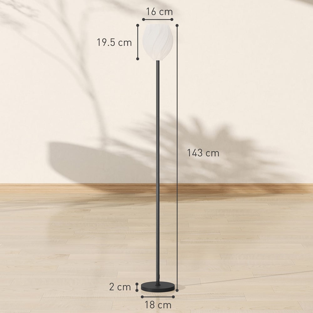 HOMCOM White 3D Printed Rose Shade Black Floor Lamp with E27 Holder Image 9