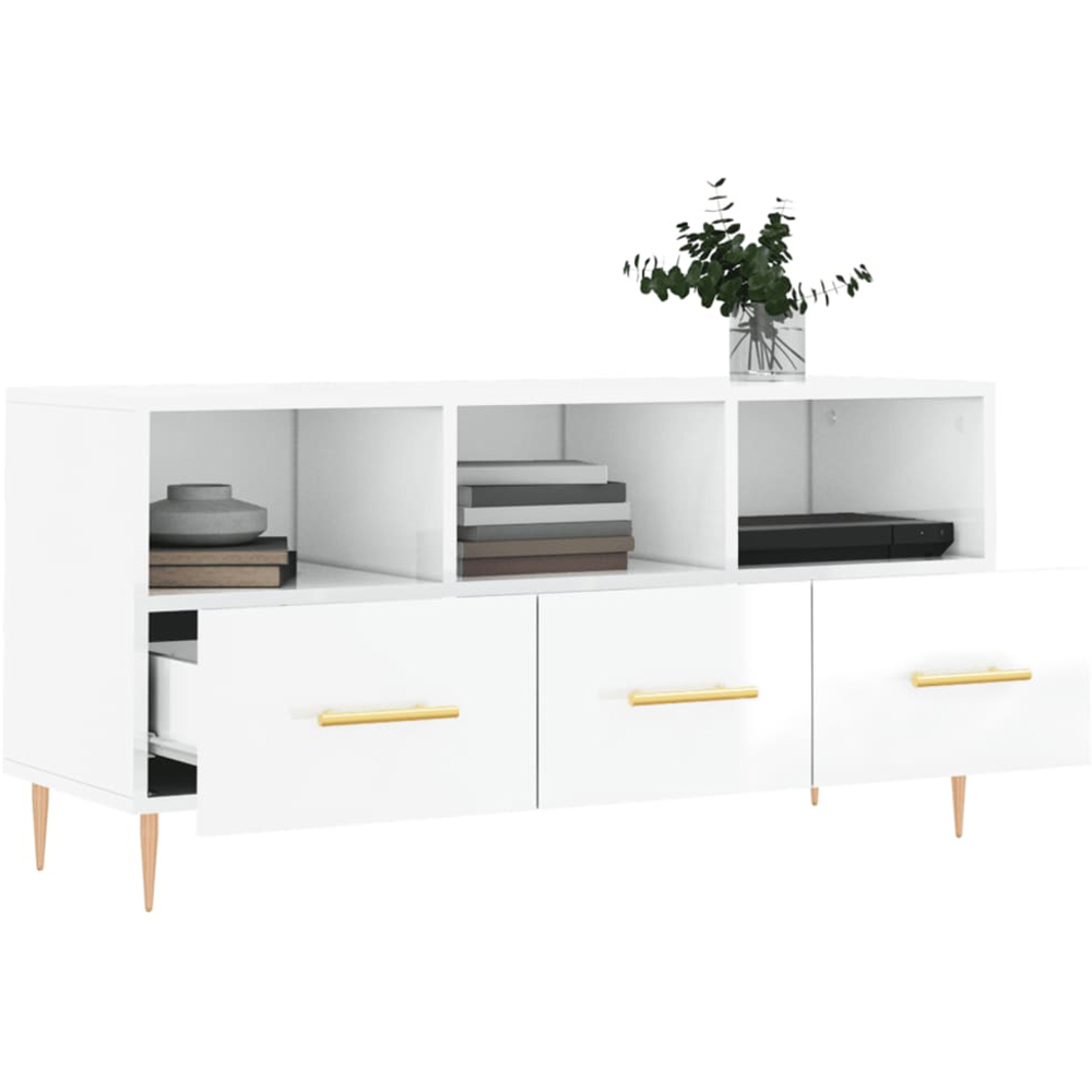 vidaXL 3 Drawer 3 Shelf High Gloss White TV Cabinet Image 4