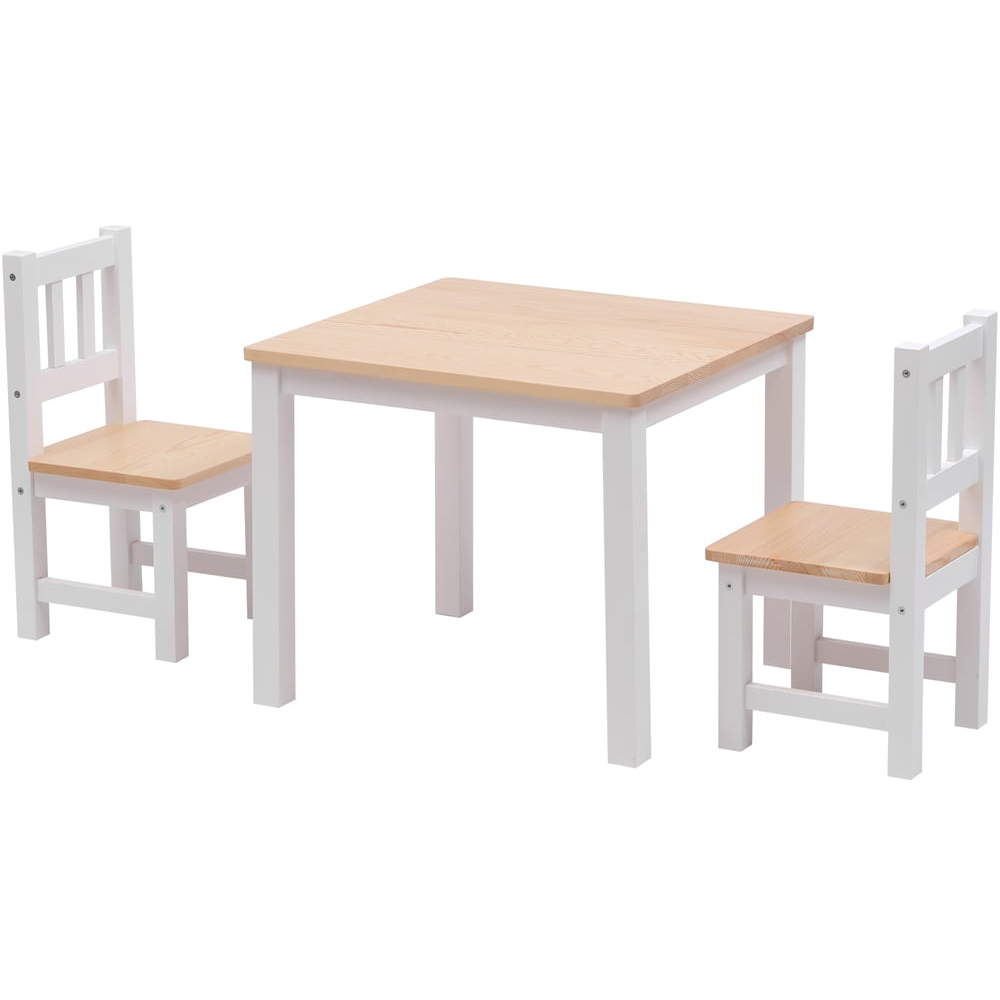 FurnitureHMD Kids 2 Seater White Pine Wood Table and Chair Set Image 2