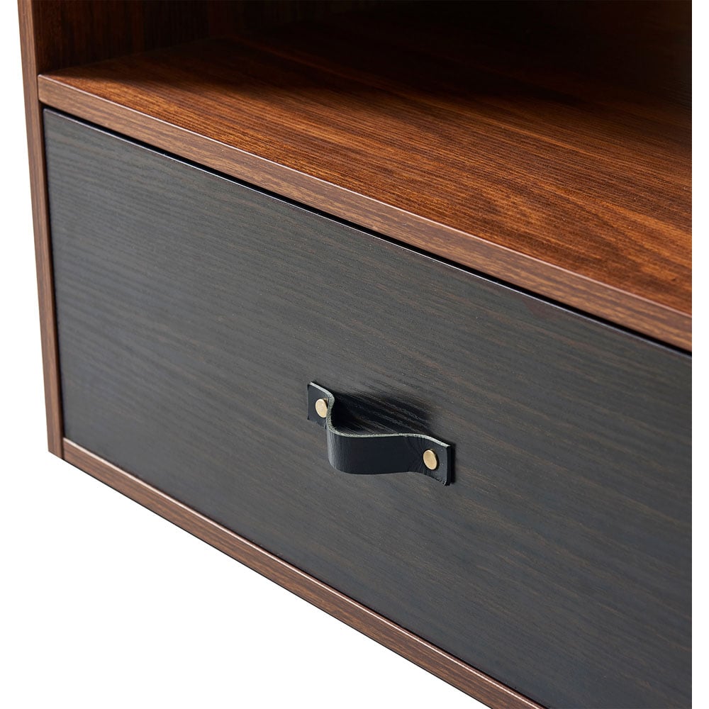 Teamson Home Henry 2 Drawer Single Shelf Walnut Wooden Faux Leather Coffee Table Image 3