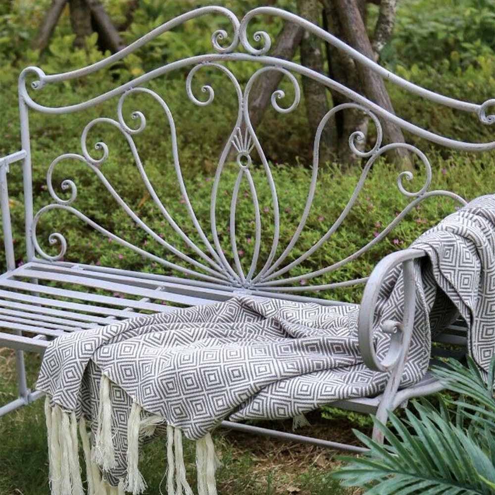 GlamHaus Valencia Antique Grey Garden Bench Image 4