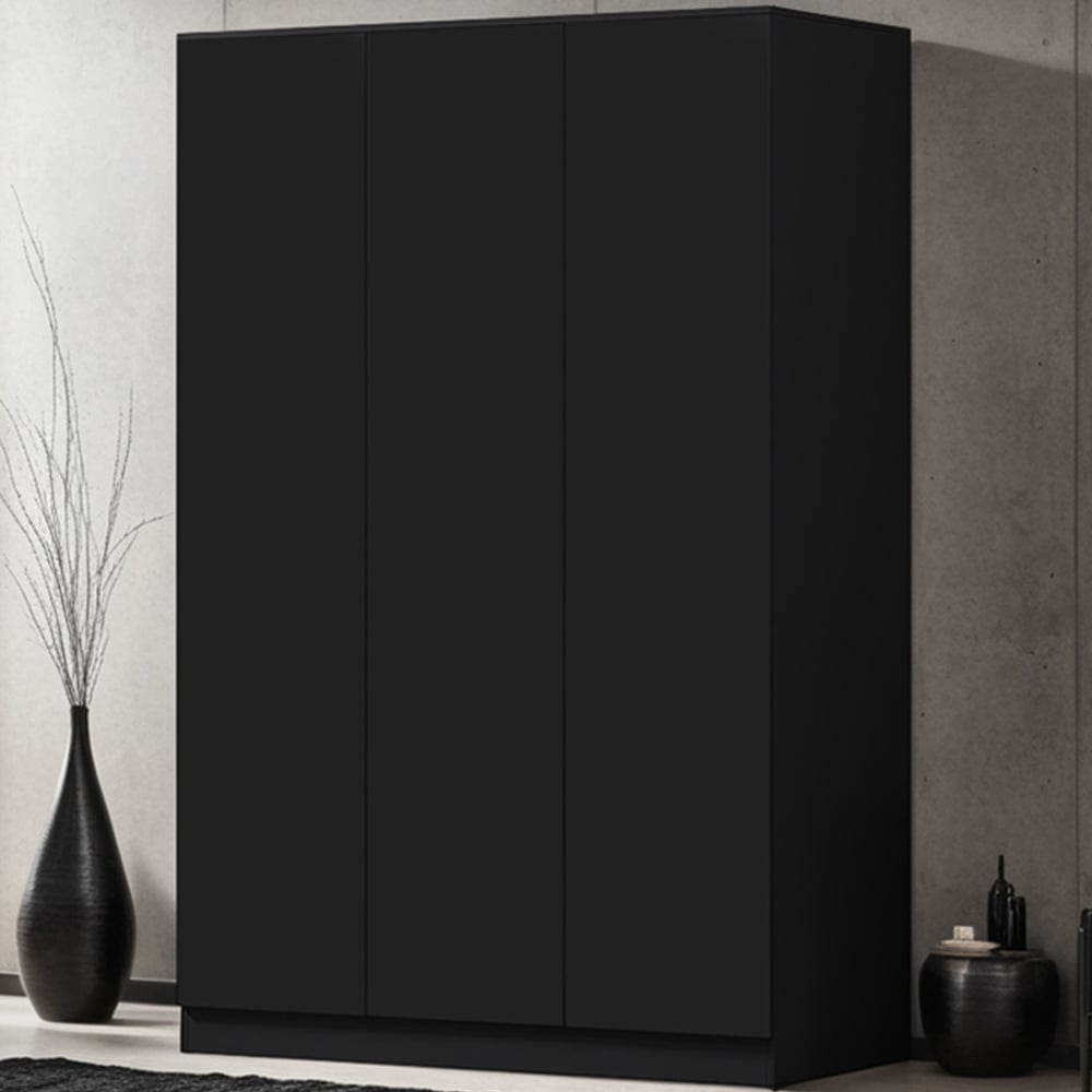 FWStyle Stora 3 Door Matt Black Wardrobe Image 1