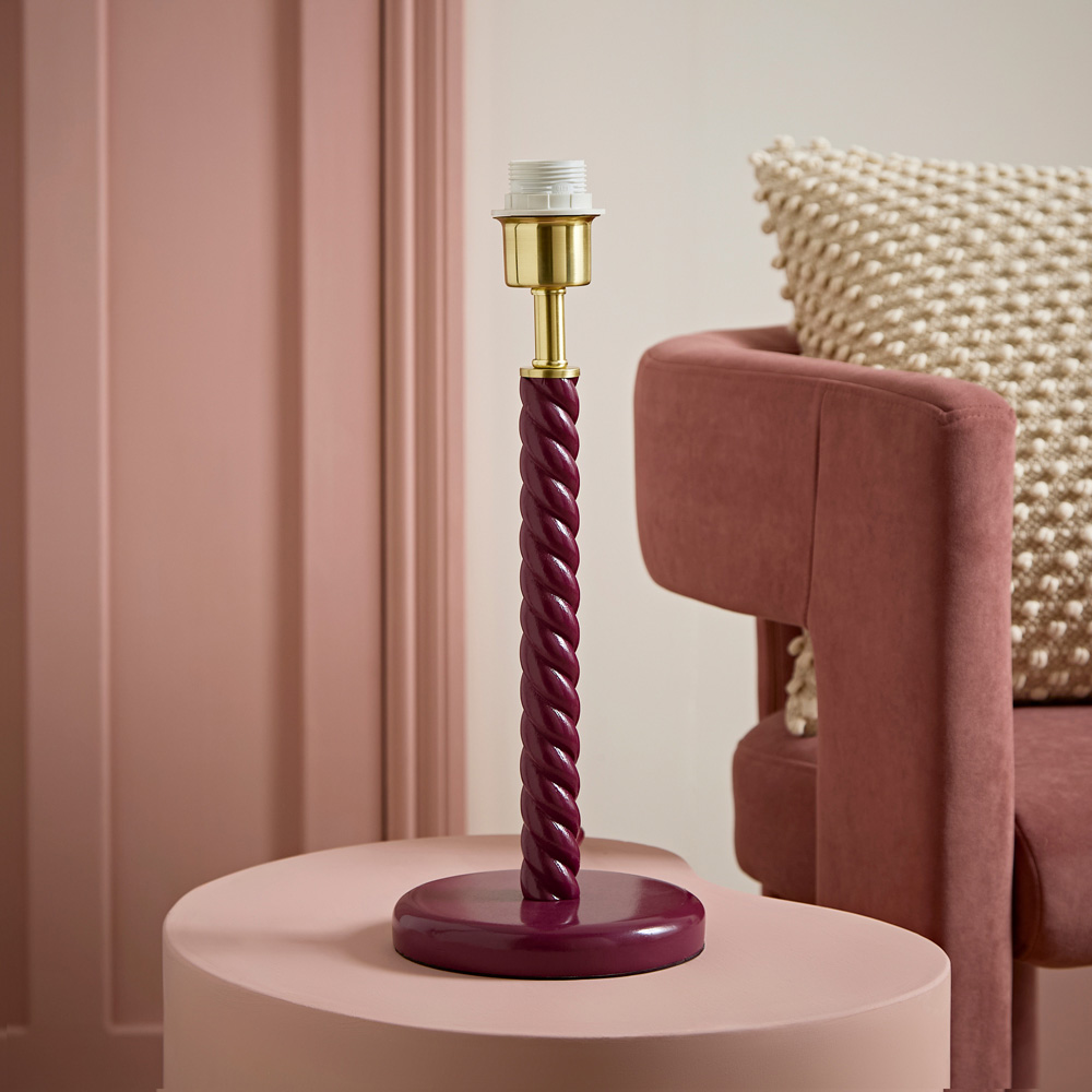 ValueLights Amara Raspberry Pink Twist Wooden Table Lamp Base Image 3