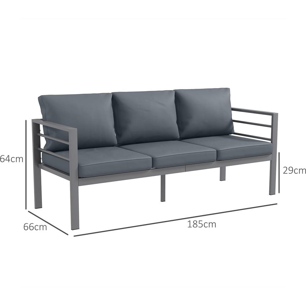 Outsunny 3 Seater Grey Aluminium Garden Bench with Cushions Image 8