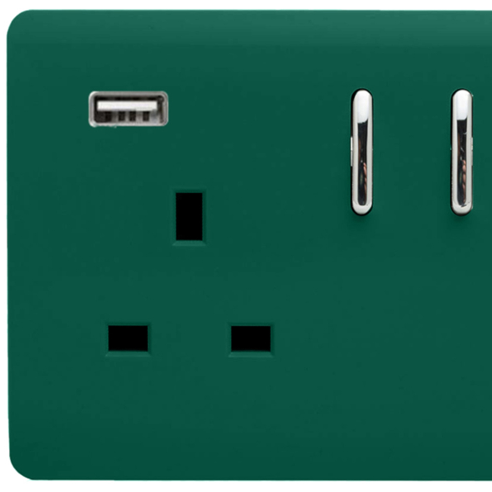 Trendi Switch 2 Gang 13amp 2 Port USB Dark Green Switched Plug Socket Image 2