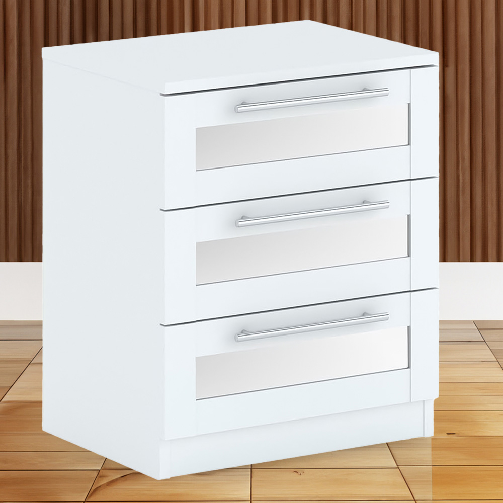 Finley 3 Drawer White Mirrored Bedside Table Image 1