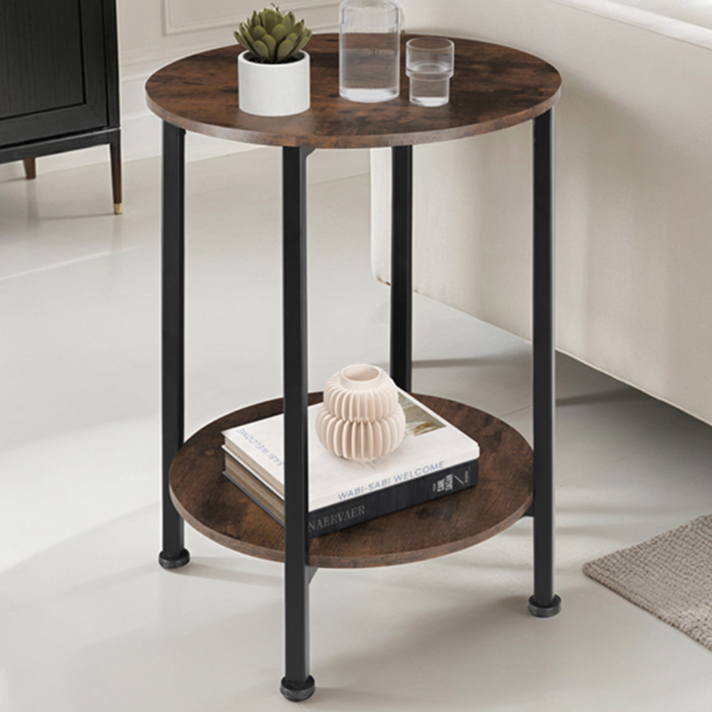 Tectake Ballina Single Shelf Rustic Dark Wood Bedside Table Image 1
