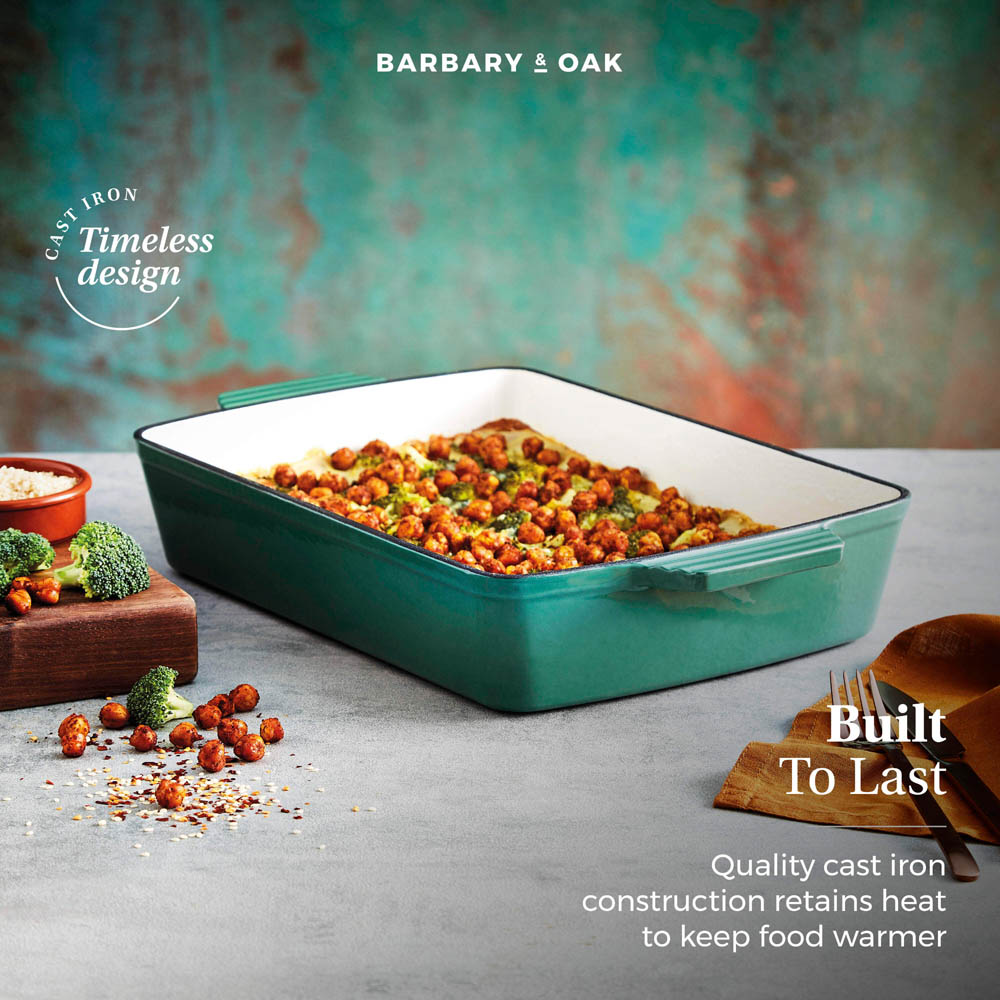 Barbary & Oak 39cm Verdigris Green Cast Iron Roaster Image 4