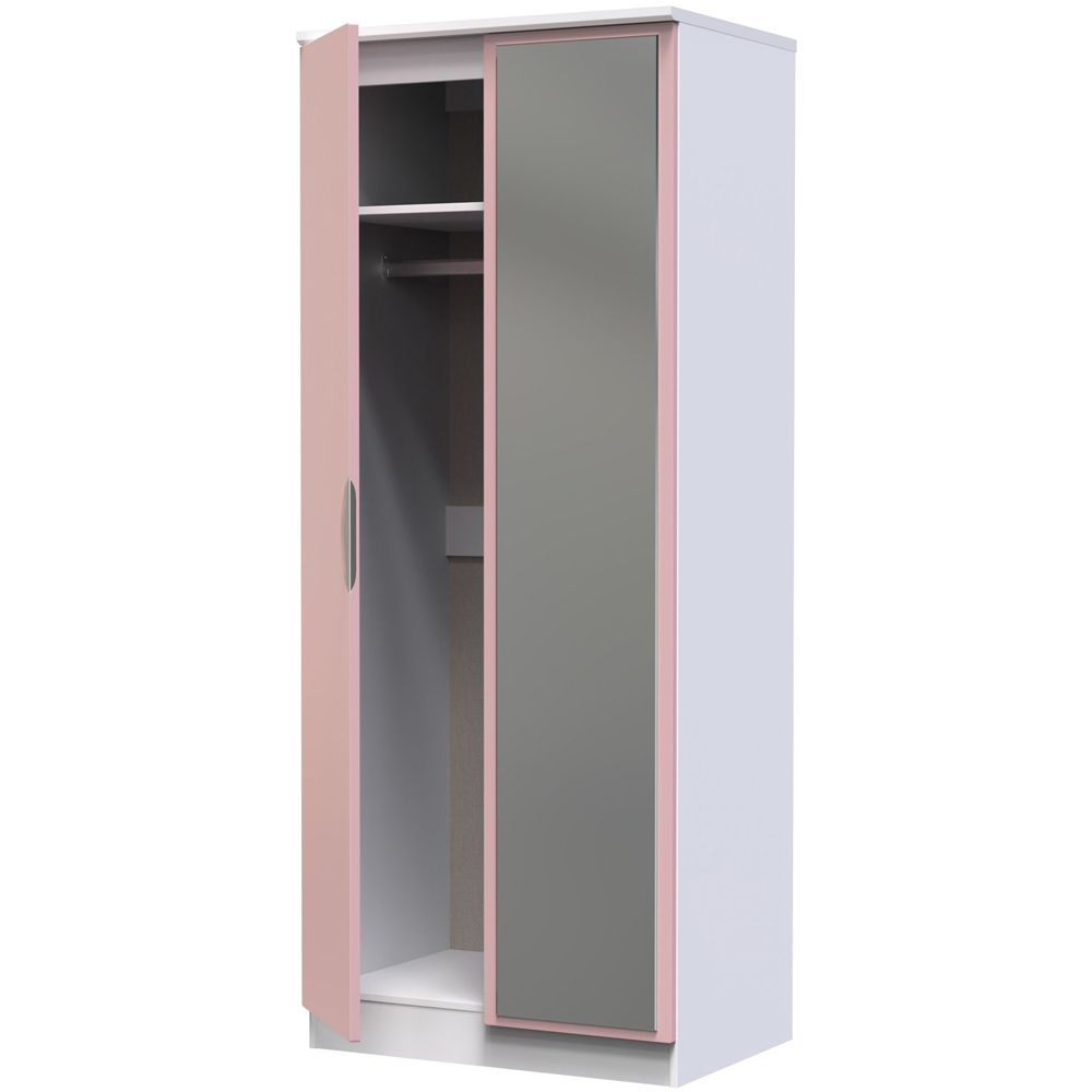 Crowndale Camden 2 Door Kobe Pink and White Wardrobe with Mirror Door Ready Assembled Image 4