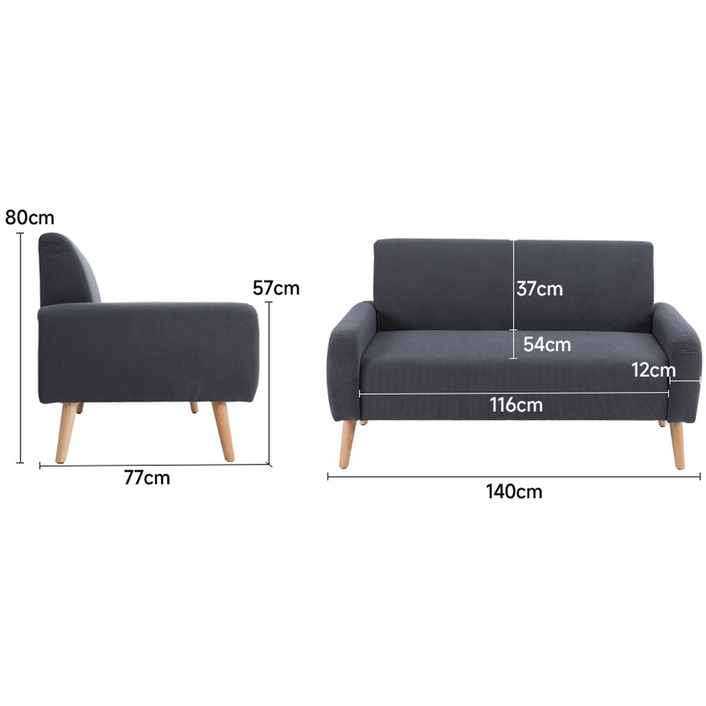 Living and Home 2 Seater Grey Corduroy Loveseat Sofa Image 9