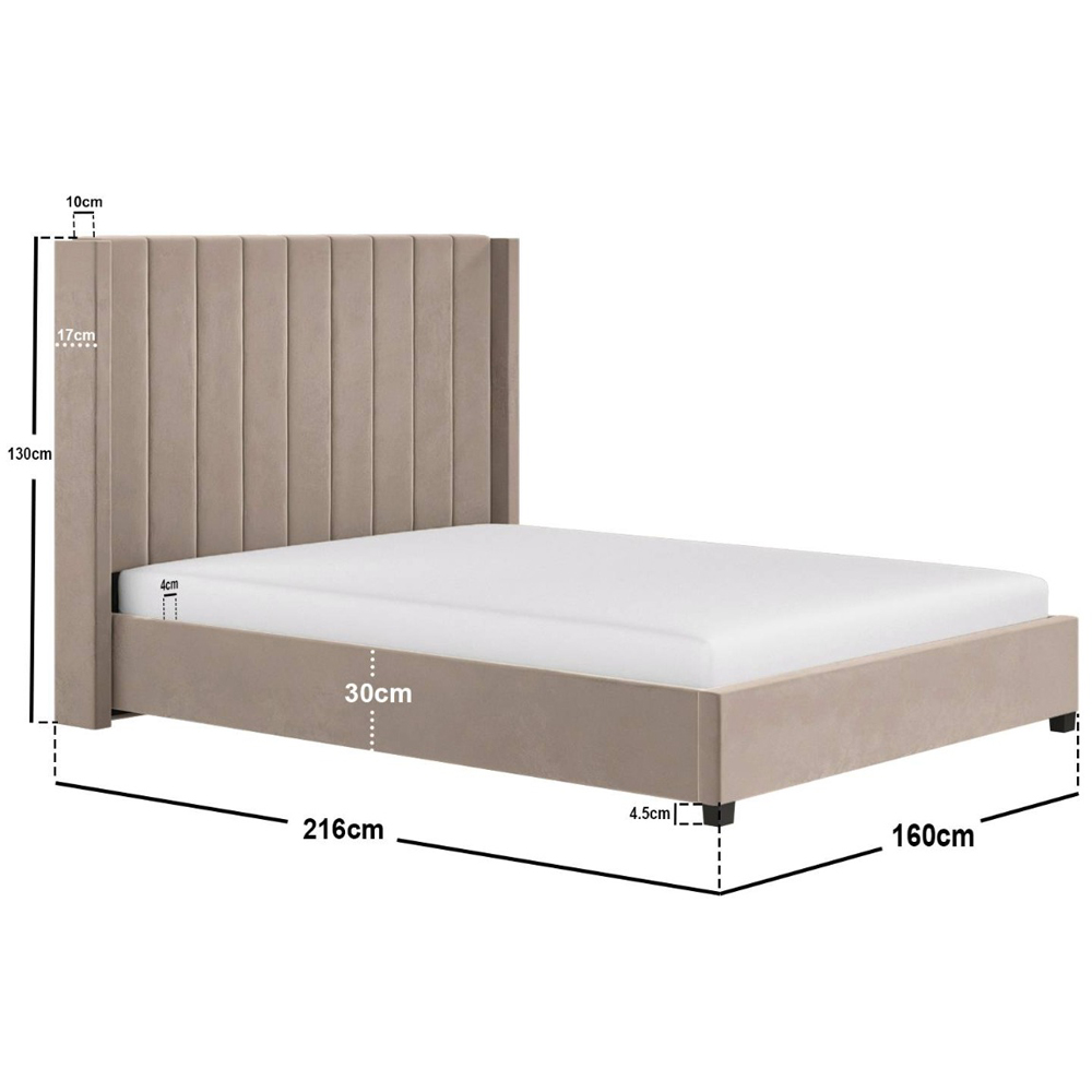 Flair Tiggy King Size Beige Velvet Ottoman Bed with Winged Headboard Image 7