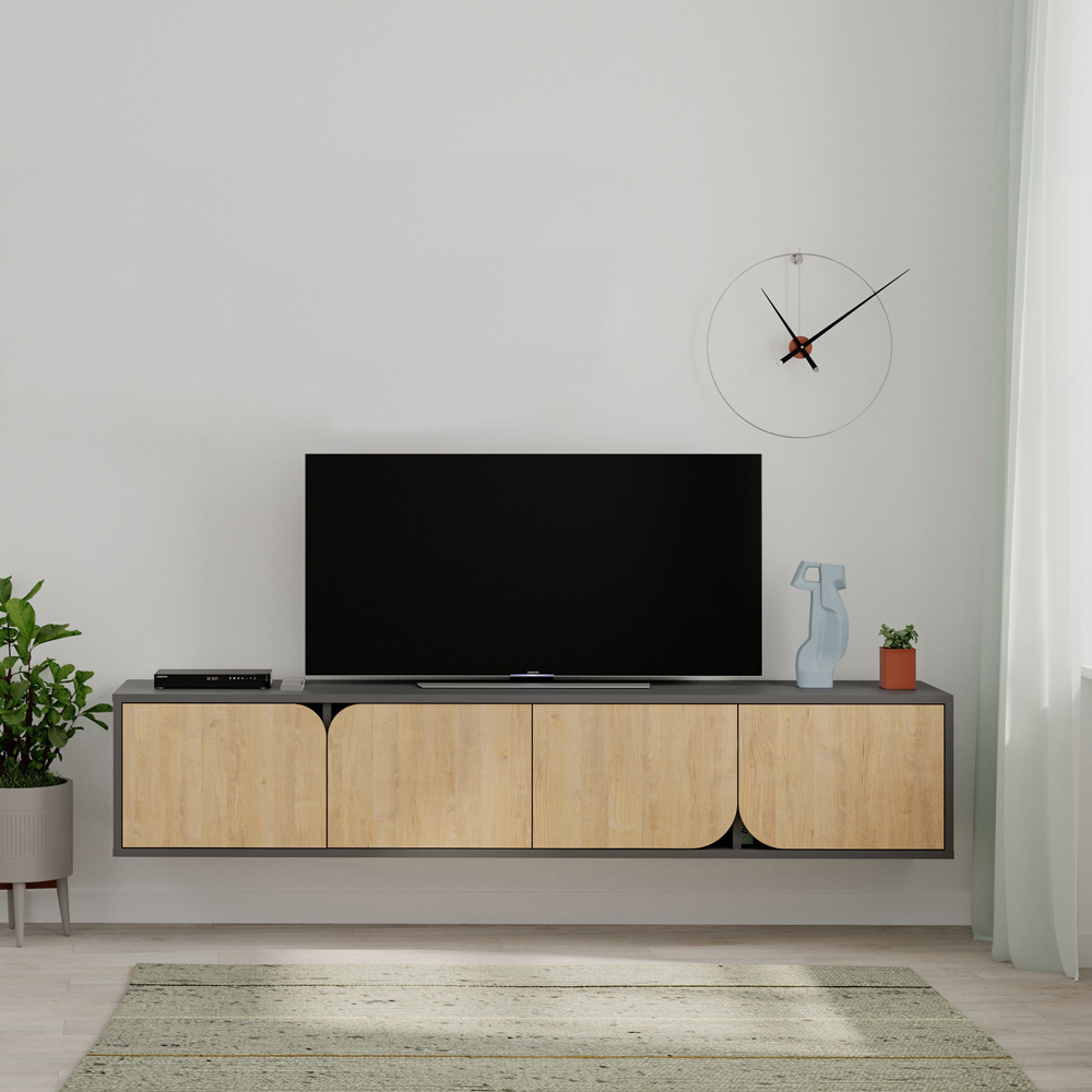 Decortie Spark 4 Door Anthracite Grey Oak Modern TV Unit Image 5