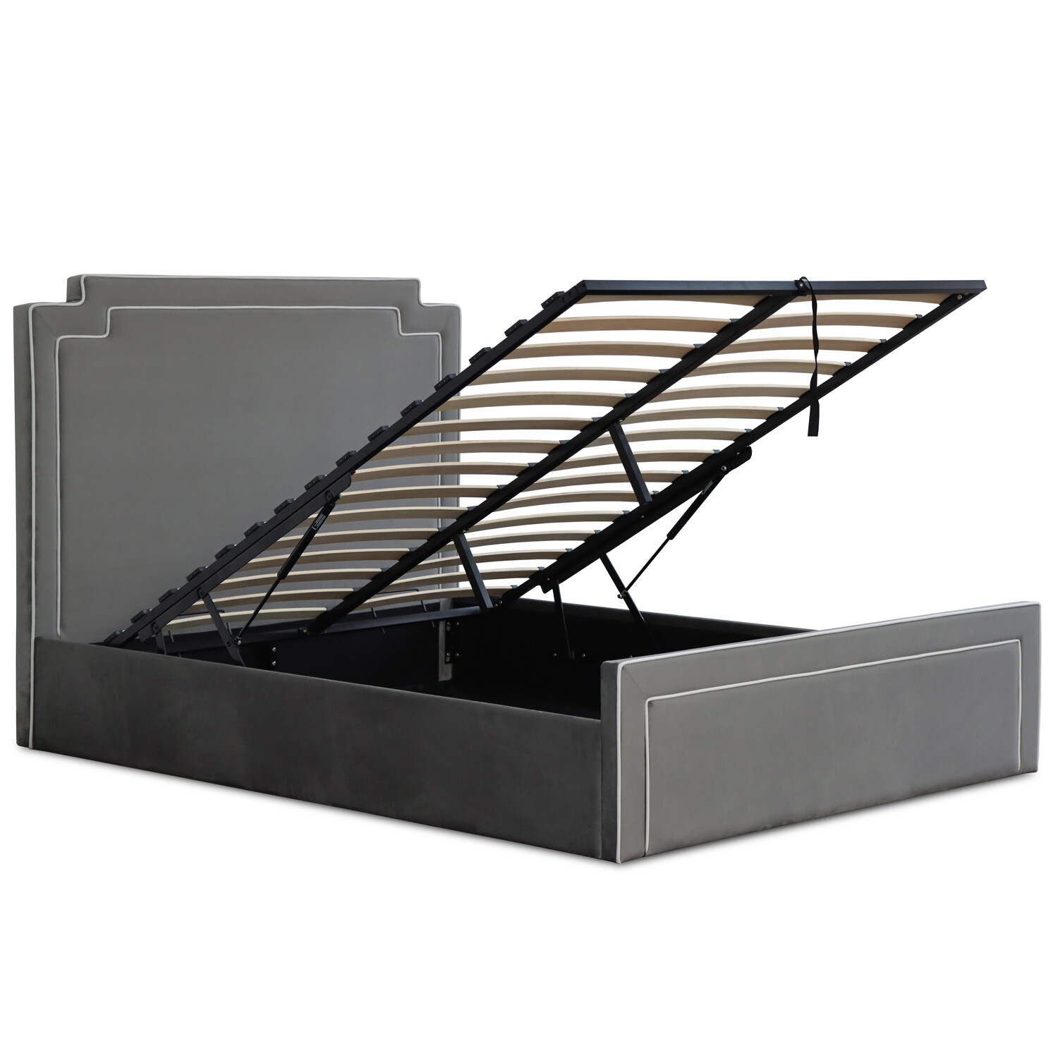 Amelia King Size Grey Ottoman Bed Image 2