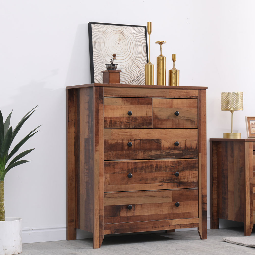 FurnitureHMD 5 Drawer Industrial Style Wooden Chest of Drawers Image 8