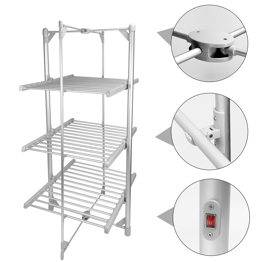 AMOS 3 Tier Silver Electric Clothes Airer with Cover Image 6