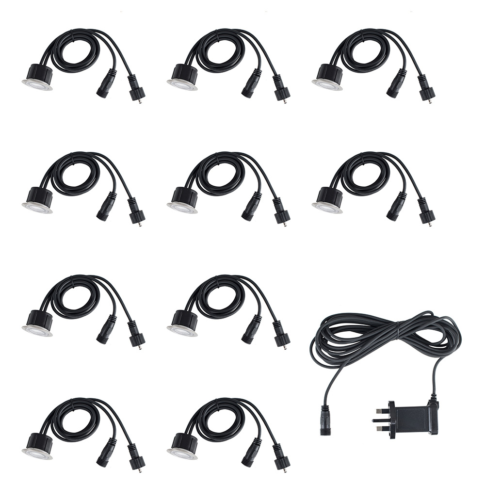 ValueLights 10 Pack Silver Round Cool White LED Decking Kitchen Plinth Light Image 3