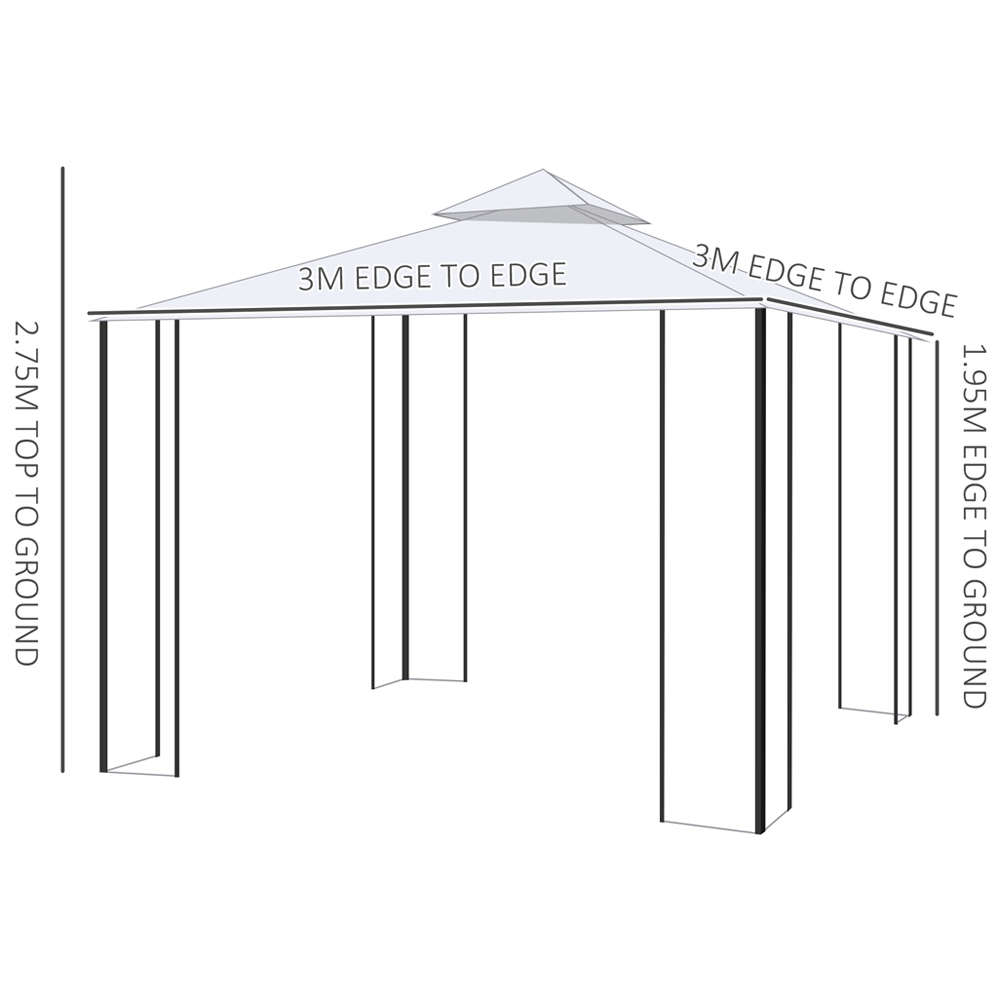 Outsunny 3 x 3m White Double Top Gazebo with Sun Cream Mesh Curtains Image 7