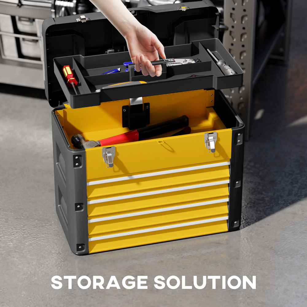 HOMCOM 4 Drawer Yellow Steel Toolbox Image 5