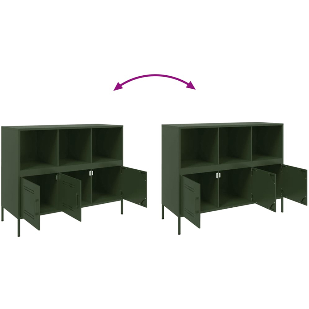 vidaXL 3 Door 3 Shelf Olive Green Steel Sideboard Image 8