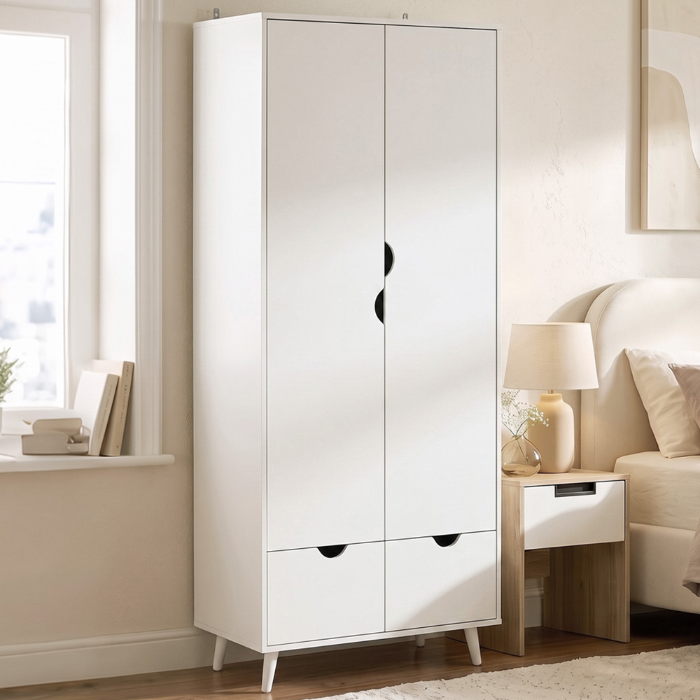 HOMCOM 2 Door 2 Drawer White Wardrobe Image 1