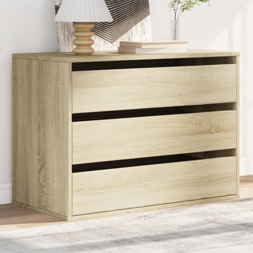 vidaXL 3 Drawer Sonoma Oak Wooden Chest of Drawers Image 1