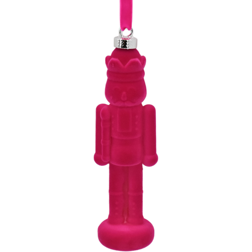 Pack of 4 Flocked Nutcracker Baubles Pink Image 4