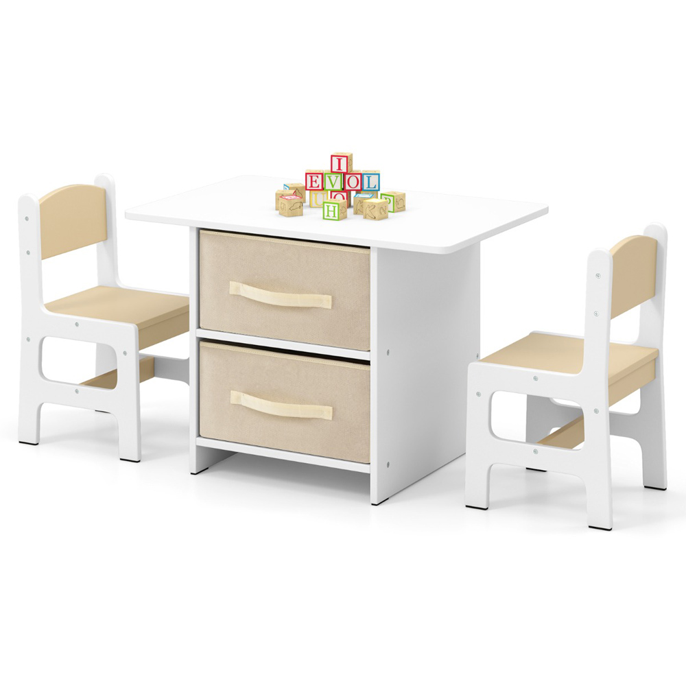 Costway 2 Seater Beige Toddler Wooden Activity Table Set Image 3